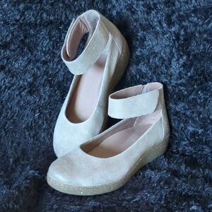 Dansko Taupe Suede Ankle-Strap Wedge Flats